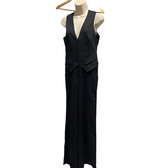 BCBGMAXAZRIA Womens Wool Blend Black Woven Suiting Jumpsuit Size 2 New - Picture 1 of 9